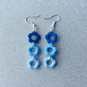 Blue Gradient Dangle Earrings | Blue Flower Earrings | Floral Dangle Earrings | Polymer Clay Earrings | Clay Earrings