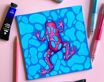 Poison Dart Frog Acrylic Painting | Frog Painting | Pink and Blue Painting | Frog Canvas Art | Animal Canvas Art | Pet Art | Animal Art