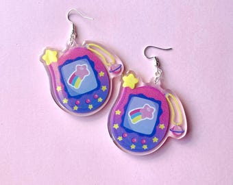 Kolczyki Tamagotchi Spadająca Gwiazda | Kolczyki Celestial | Kolczyki z brokatem | Urocze kolczyki Gamer | Prezent dla Graczy | Kolczyki Kawaii