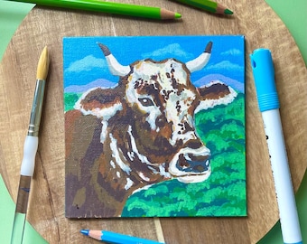 Cow Acrylic Painting, Cow Painting, Farm Artwork, Animal Art, Animal Painting
