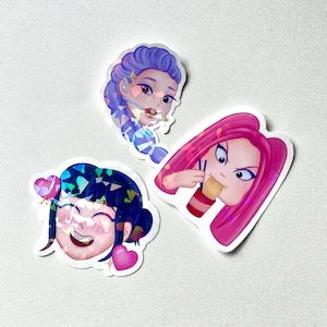 Kpop Demon Hunters inspired Stickers | Rumi, Mira, Zoey Stickers | Holographic Vinyl Stickers | Kpop Stickers | Cute Holo Stickers