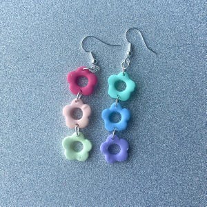 Pastel Rainbow Flower Earrings | Pastel Floral Earrings | Rainbow Earrings | Cute Rainbow Earrings | Polymer Clay Earrings