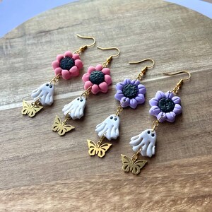 Bloemen spookoorbellen, herfstbloemenoorbellen, spookoorbellen, Halloween-spookoorbellen, Halloween-oorbellen, oorbellen griezelig spook