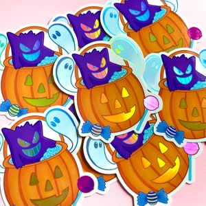 Gengar-sticker | Halloween-sticker | Pompoensticker | Holografische sticker | Gestanste vinylsticker | Waterdichte sticker