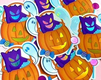 Gengar Sticker | Halloween Sticker | Pumpkin Sticker | Holographic Sticker | Die Cut Vinyl Sticker | Waterproof Sticker