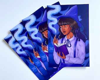 Purple Witch Postcard | Magical Witch Art Print | Halloween Postcard Art | Cute Witch Art Print | Halloween Art Print | Witchy Art Print