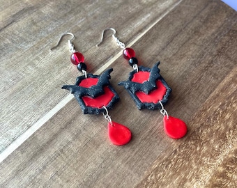 Bat Vampire Dangle Earrings, Spooky Bat Earrings, Vampire Earrings, Halloween Bat Earrings, Halloween Earrings, Spooky Earrings