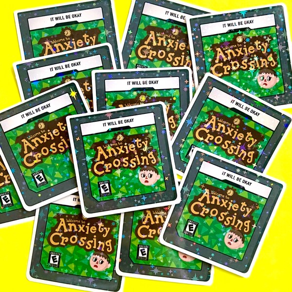 Anxiety Crossing Video Game Vinyl Sticker | Stickers for Kindle, Water Bottles, and Laptops | Animal Crossing Sticker | Cozy Gamer