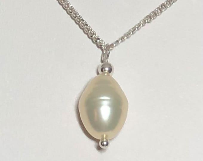 Pearl Necklace.  Natural Baroque Pearl Pendant. 925 Silver Chain. Unique Pearl. June Birthstone, Gemini.  Handmade.