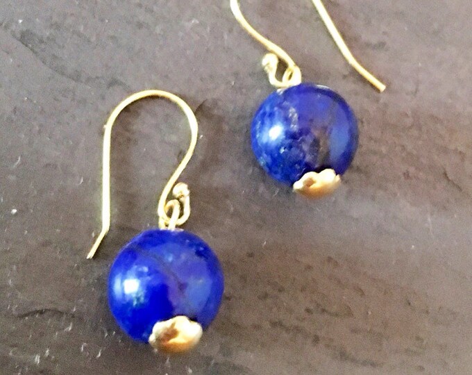 Lapis Lazuli Earrings, Blue and Gold drop earrings. Beaded earrings, September Birthstone, Zodiac Virgo/ Libra, Gift for her,