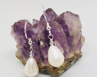 Pearl Earrings, Baroque Pearl Earrings, Swarovski elements, 925 Sterling Silver, June's birthstone,  Wedding jewellery