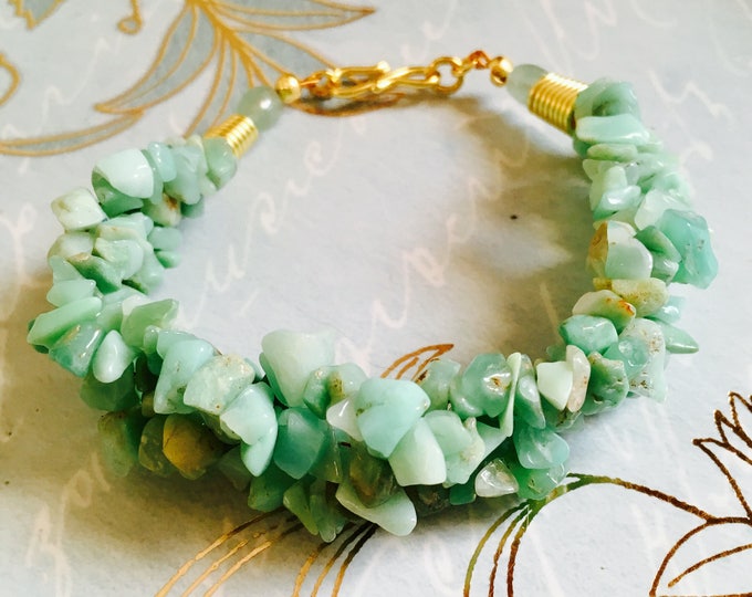 Bracelet, Chrysoprase Bracelet, Green multi strand Bracelet, 7 inches, Hand made, Natural gem stones, Gift for her,