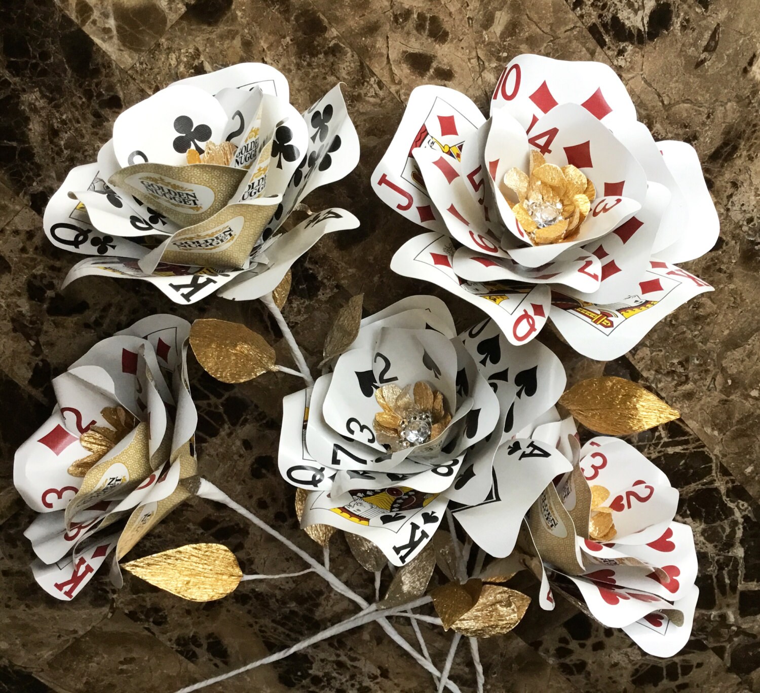 Playing Card Flowers Gold Bling Casino Party Vegas Etsy