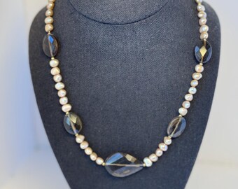 18” Smoky Quartz and Freshwater pearl necklace