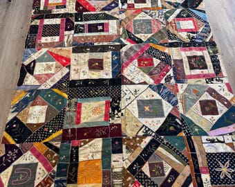 Antike Crazy Quilt Erstaunliche gestickte Details Ende des 19