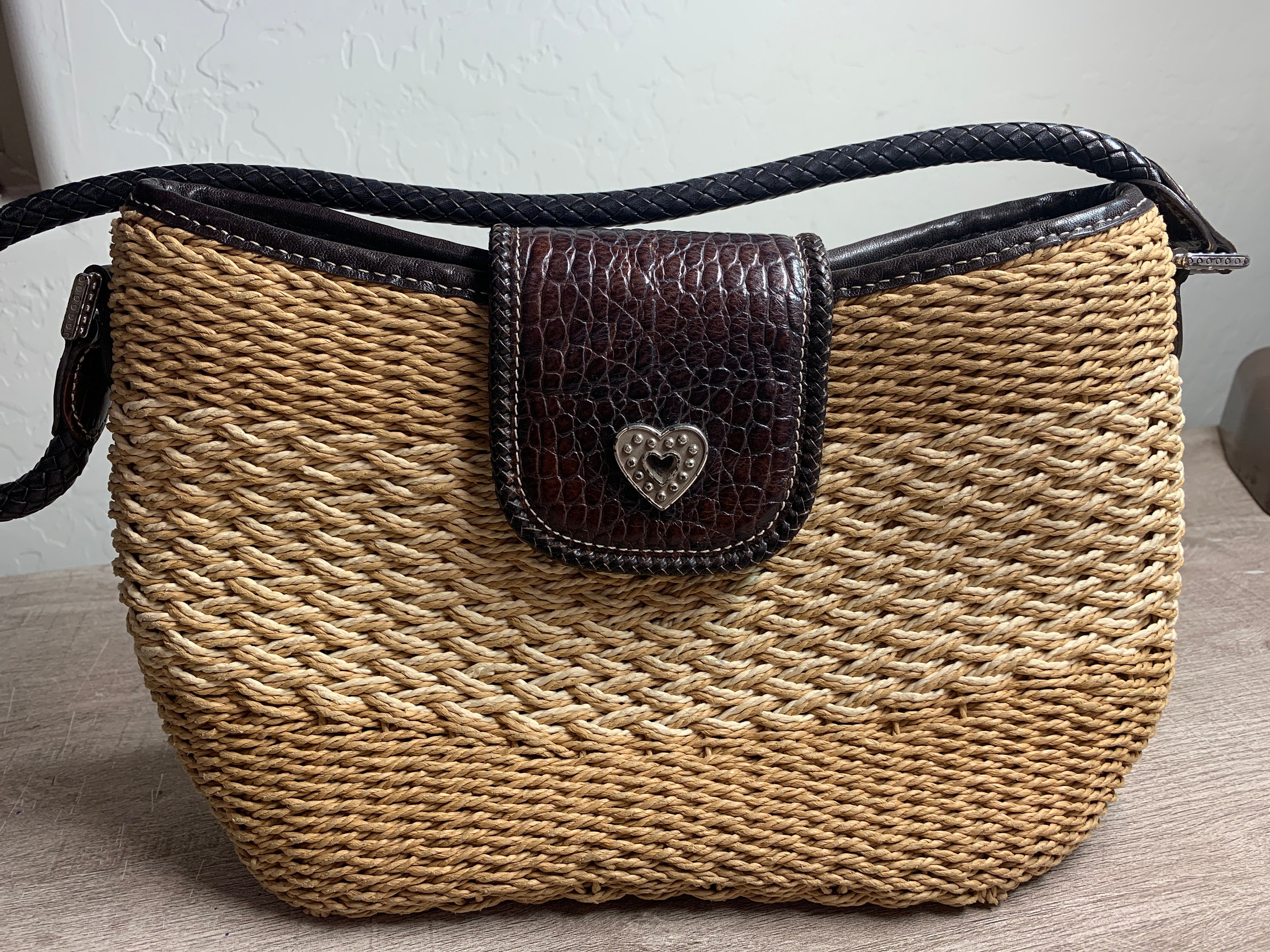 Brighton | Bags | Brighton Dragonfly Purse In Straw And Black Leather |  Poshmark