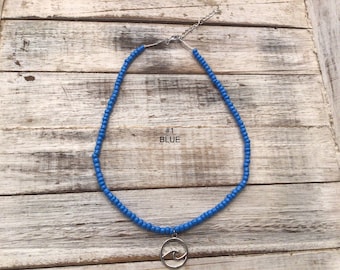 Adjustable, beaded, beach wave, surfer, charm, ocean, necklace, choker