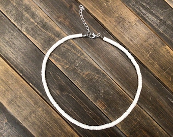 Dainty, puka seashell, Hawaiian choker, necklace, adjustable