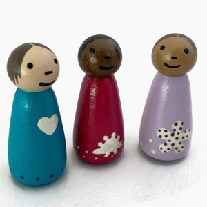 Set of Three 2&quot;  Peg Doll Girls - Ready to Ship