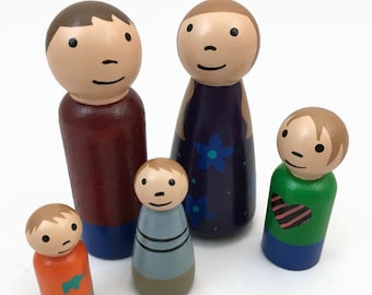 Wooden Peg Doll Family of 5 - Ready to Ship