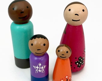 Peg Doll Family of Four - Biracial Family - Ready to Ship