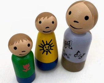 Set of 3 Peg Doll Kids - 2 Inch - Ready to Ship