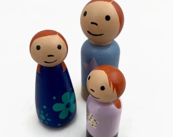 Set of 3 Peg Doll Redhead Girls - 2" - Ready to Ship