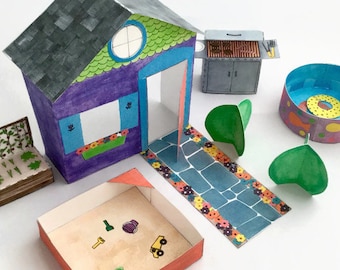 Printable Peg Doll House and Backyard Playset - Now with Full Color AND Color Your Own! - DIGITAL DOWNLOAD