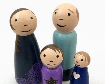 Wooden Peg Doll Family - Older Brother Younger Sister - Light Skin Tone - Ready to Ship
