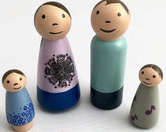 Peg Doll Family - Twin Girls in Short/Long Dresses - Ready to Ship