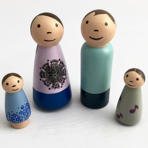Peg Doll Family - Twin Girls in Short/Long Dresses - Ready to Ship