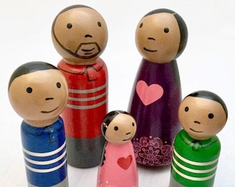 Basic Custom Peg Family - 1+ Dolls - Standard Detail - Wood Anniversary Gift