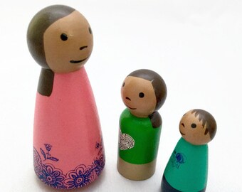 Single Mom Peg Family of 3 - Ready to Ship