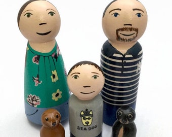 Custom Peg Doll Family - Highly Detailed - Family Portrait - Family Gift - Personalized Peg Dolls - Adoption Gift - New Baby Gift