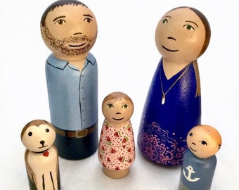 Custom Peg Doll Family of 2+ Members - Highly Detailed