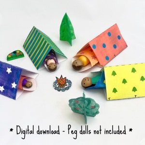 Peg Doll afdrukbare kampspeelset - DIGITALE DOWNLOAD - Camping