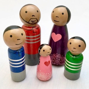 Basic Custom Peg Family 1 Dolls Standard Detail Wood Anniversary Gift image 1
