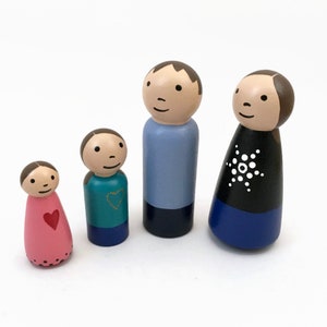 Peg Doll Family w/ Two Girls - Light Skin Tone - Ready to Ship