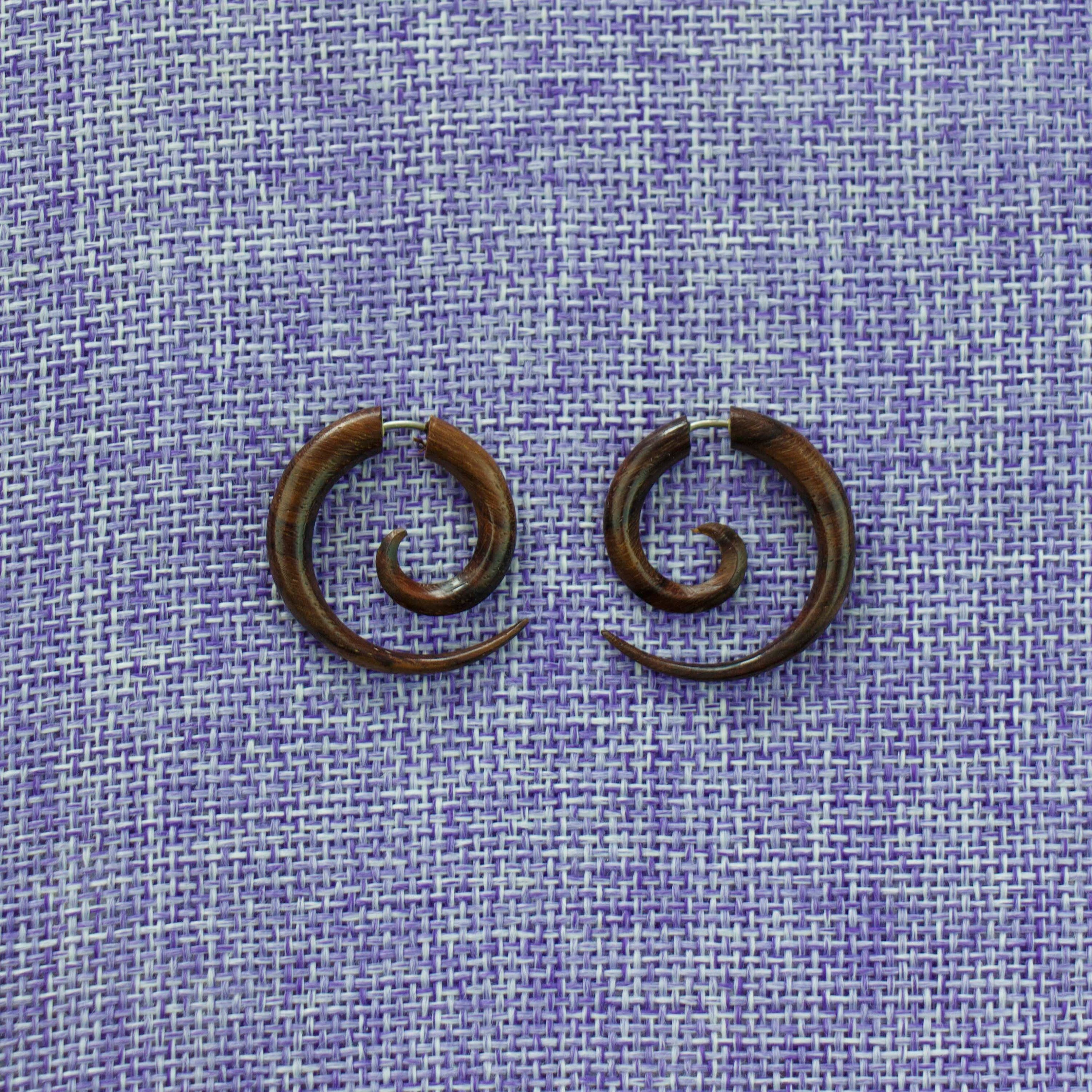 Fake Gauge Earrings Spiral sr. Sono Wood Etsy