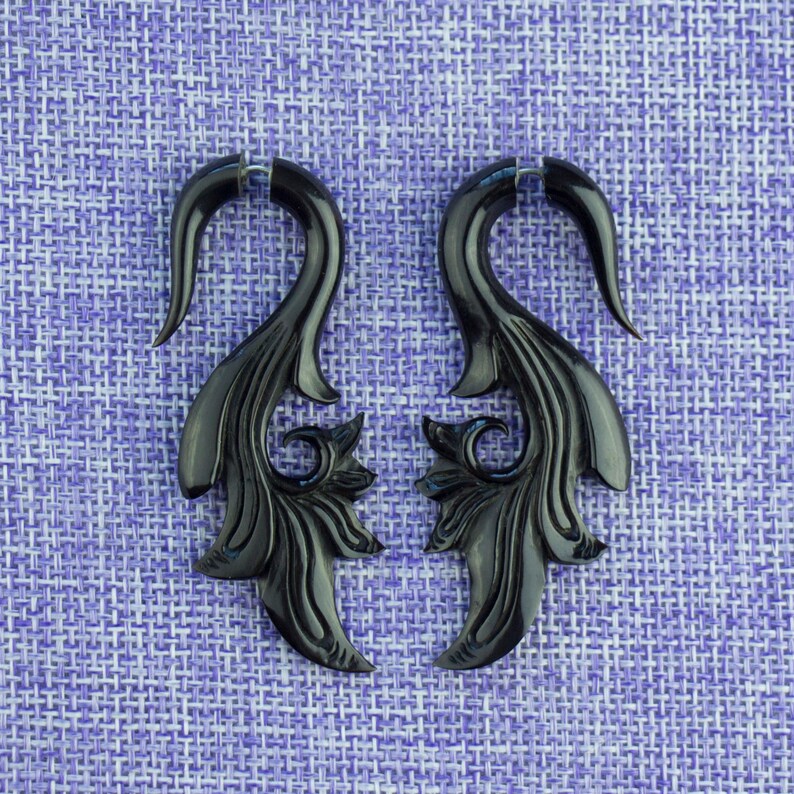 Tribal My darling Horn Hand Carved Naturally Organic Fake Gauge Earrings