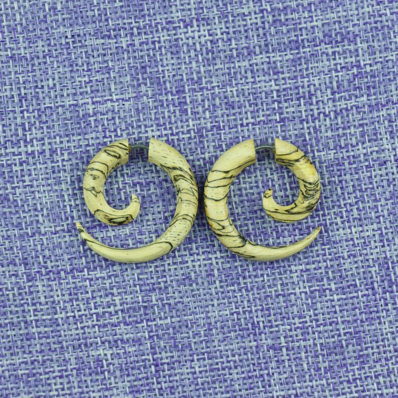 Naturally Organic Tribal Fake Gauge Earrings Tamarind small Spiral Tamarind Wood Hand Carved