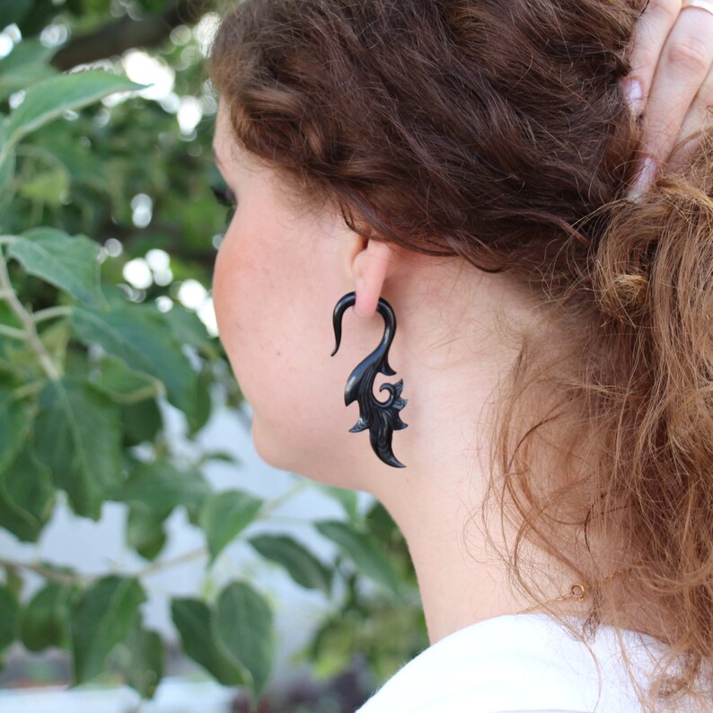 Tribal My darling Horn Hand Carved Naturally Organic Fake Gauge Earrings