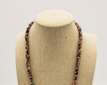 Kumihimo Braided Beaded Necklace / Pink Purple Green