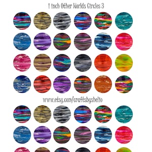 INSTANT DOWNLOAD 1 inch (25mm) circles Other Worlds 3 Printable Digital collage sheet for glass or resin magnets key chains pendants bezel