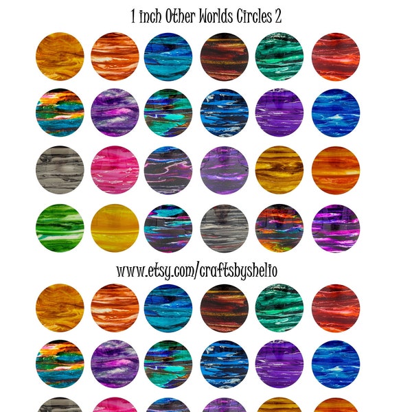 INSTANT DOWNLOAD 1 inch (25mm) circles Other Worlds 2 Printable Digital collage sheet for glass or resin magnets key chains pendants bezel