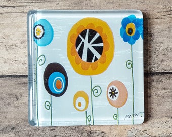 Glass Tile Magnets Pink Yellow Blue Flowers Geometric Third Anniversary Refrigerator Magnets Office Magnets School Locker Swag