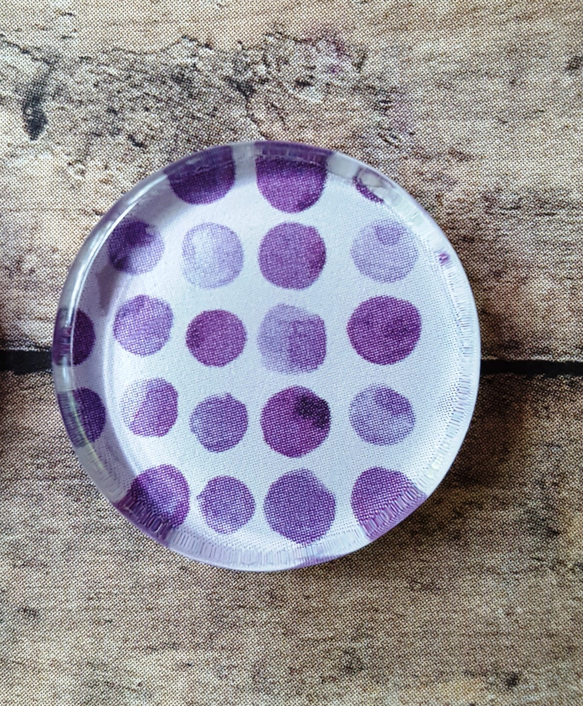 Glass Tile Circle Purple White Polka Dots Third Etsy