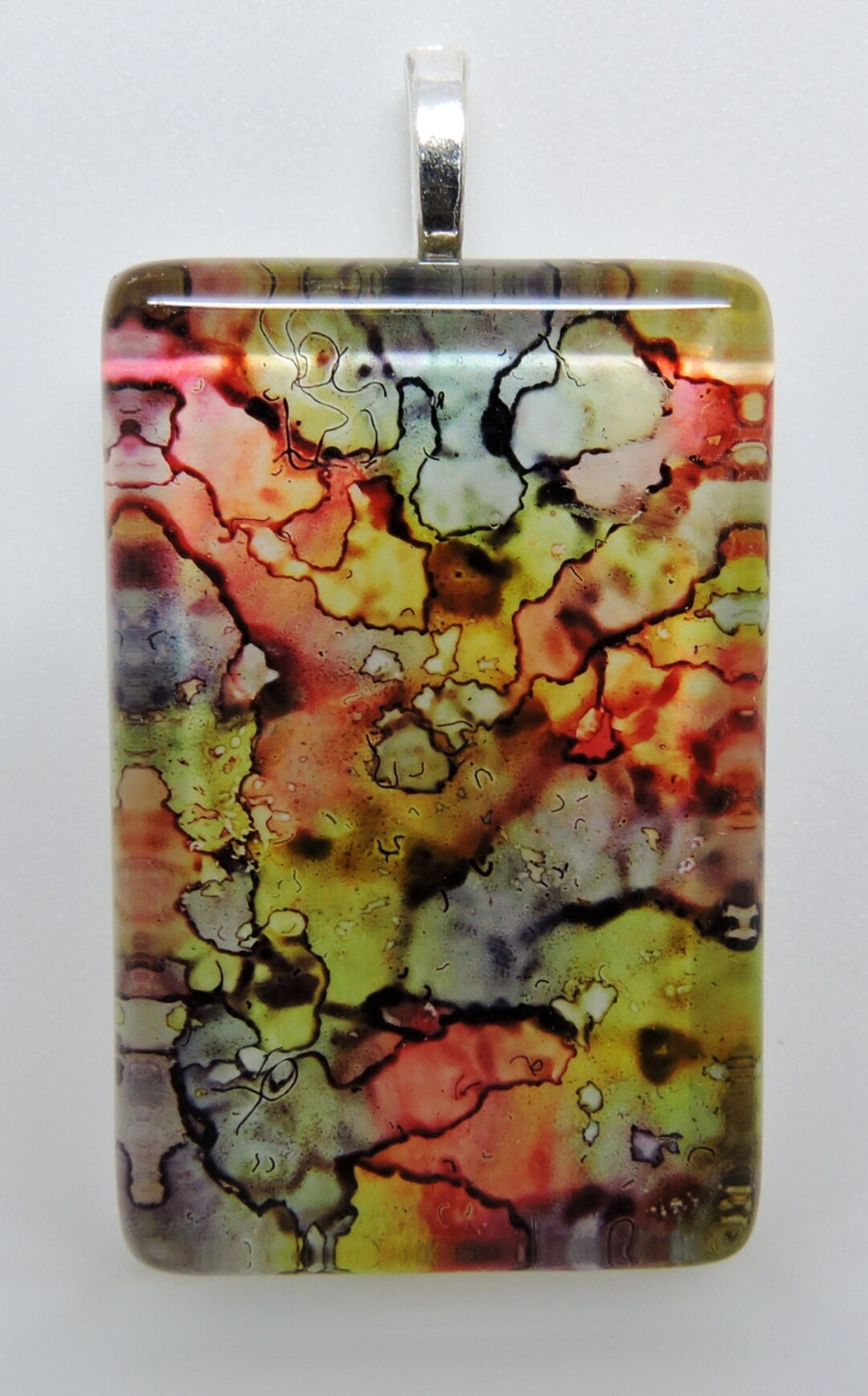 Abstract Shades of Pink Gray Yellow Alcohol Ink Glass Rectangle Pendant ...