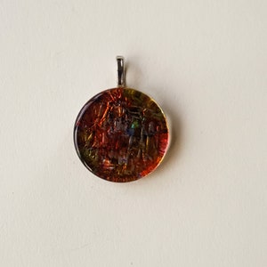 Pendant Glass Tile | Abstract Shades of Orange Yellow Alcohol Ink Glass Tile Round Pendant Necklace Keychain