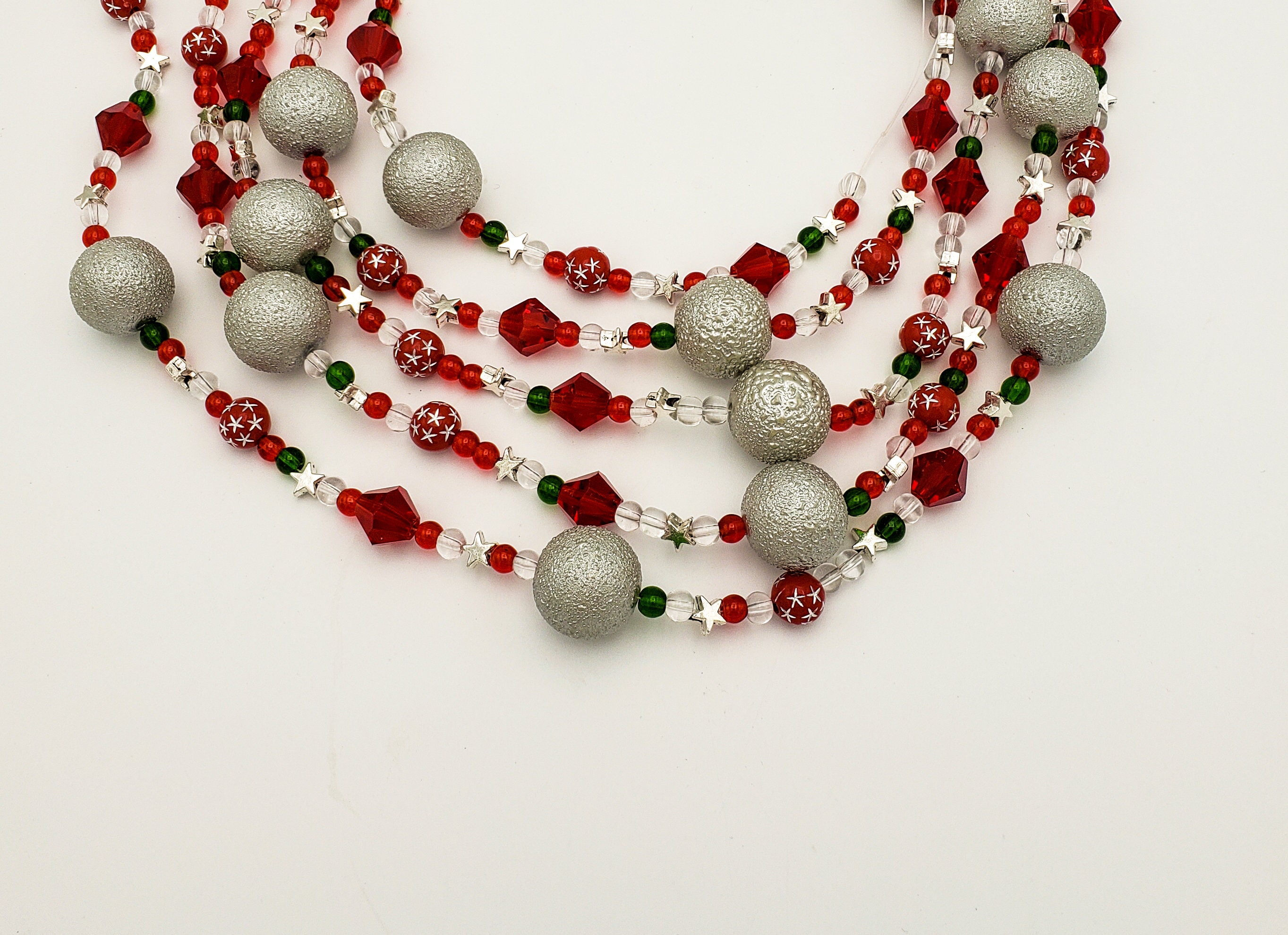 Red Silver Green Glass Bead Garland Christmas Tree Garland Etsy